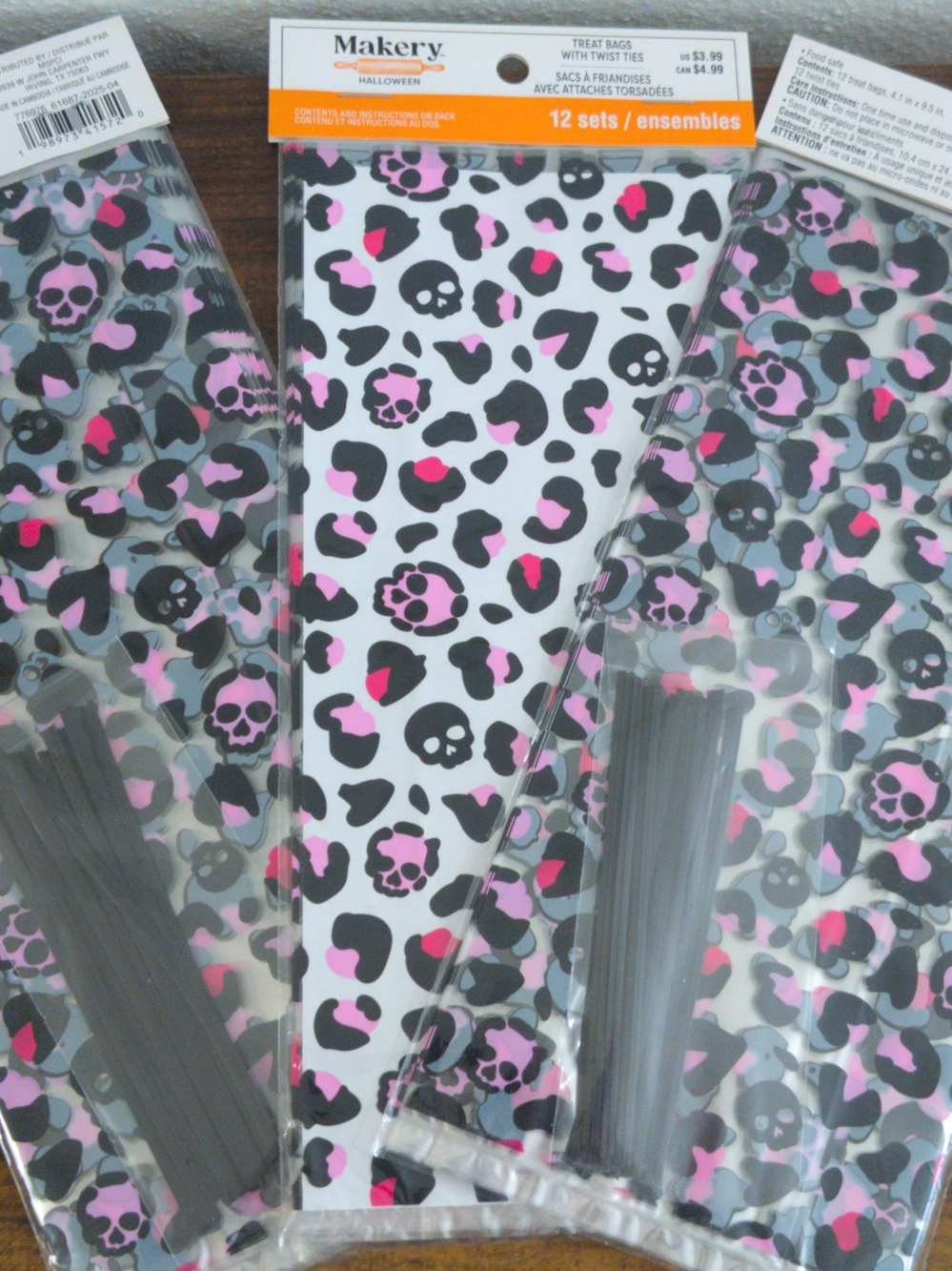 Halloween Pink & Black Skull Leopard Treat Bags - 12 Sets X 3 36 Bags